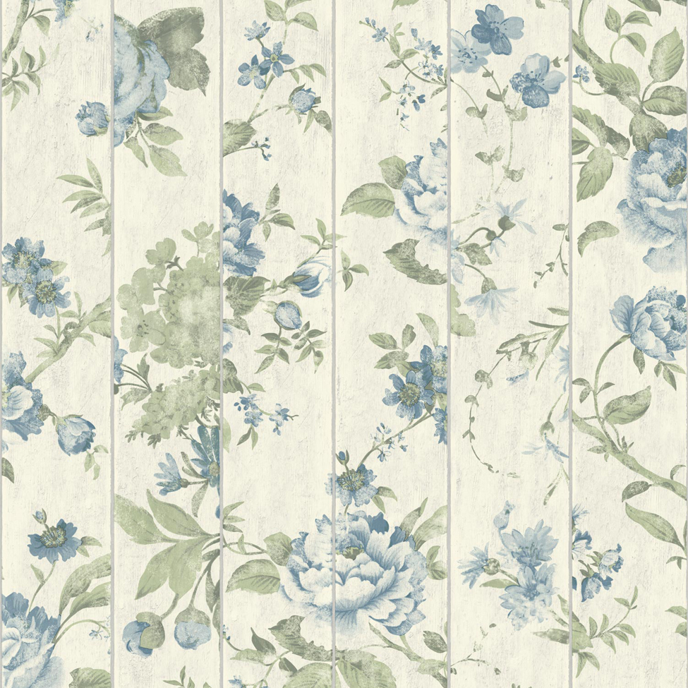 Mural Wallpaper Flowers on Wood Blue Muriva L13601