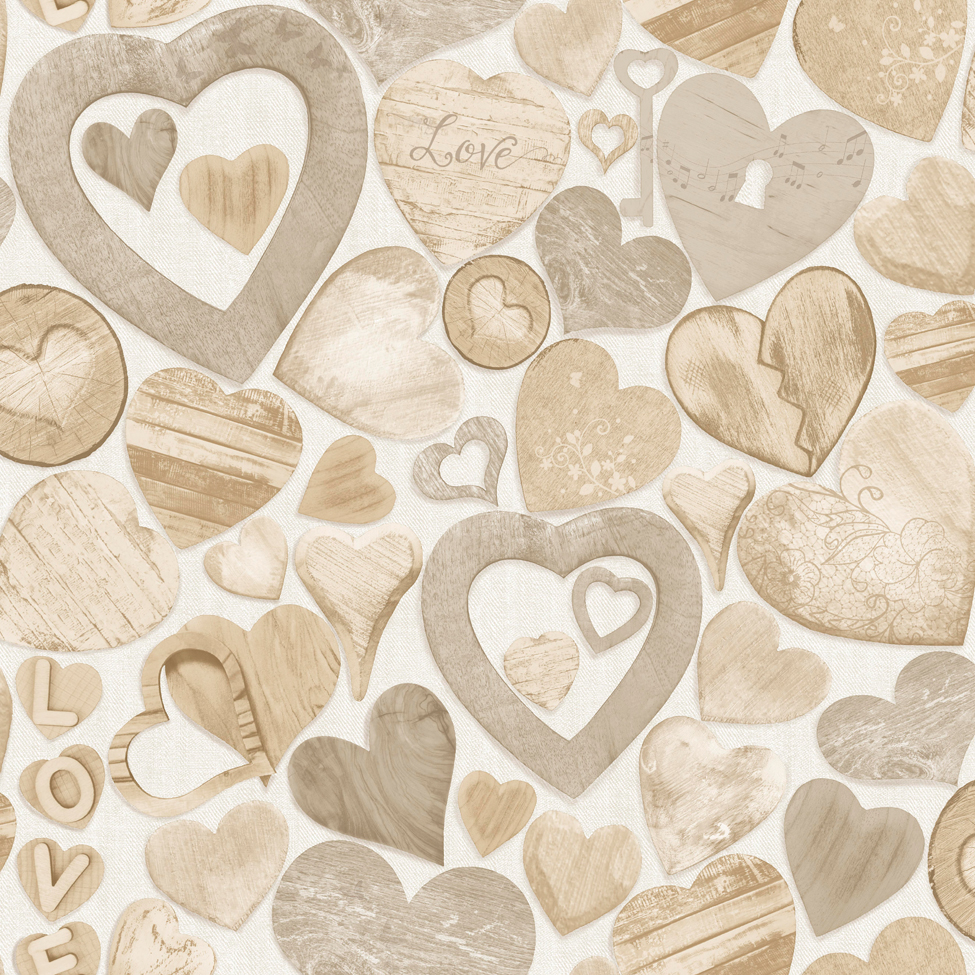 Modern Wallpaper Wooden Hearts Muriva 102570
