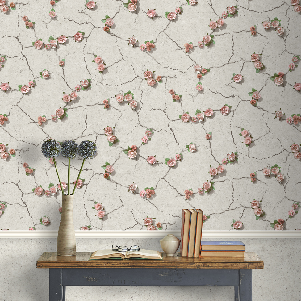 Stone Wallpaper Cemented Floral Muriva L787 - Muriva